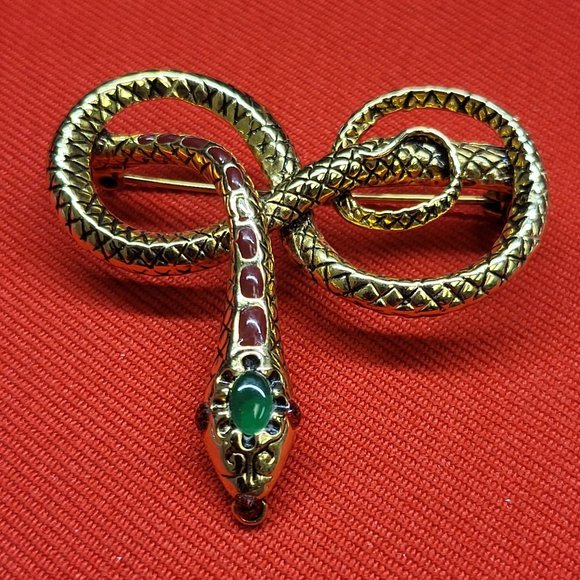 Metropolitan Museum of Art MMA Snake Brooch Enamel Jade Ruby 24K Gold Plated - Picture 13 of 15